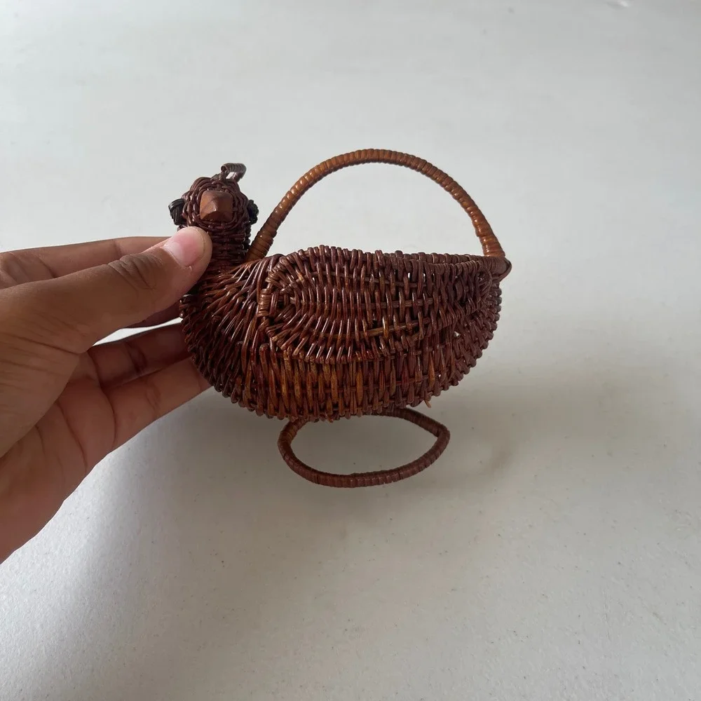 Vintage Miniature Wicker Animal Basket Set Chicken Hen and Rabbit Bunny Easter